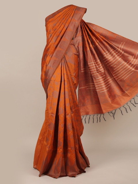 

Pothys Orange & Brown Jute Silk Printed Saree