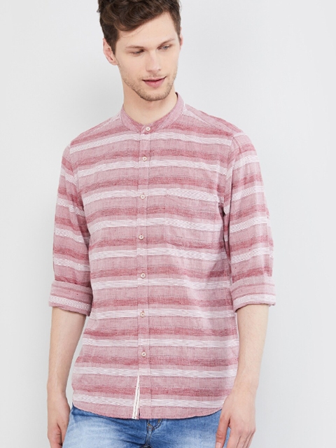 

max Men Red & Pink Slim Fit Striped Casual Shirt
