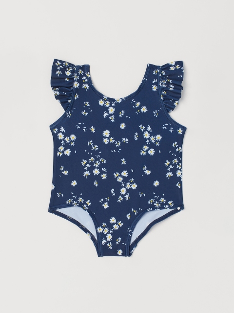 

H&M Girls Blue Printed Flounce-Trimmed Swimsuit