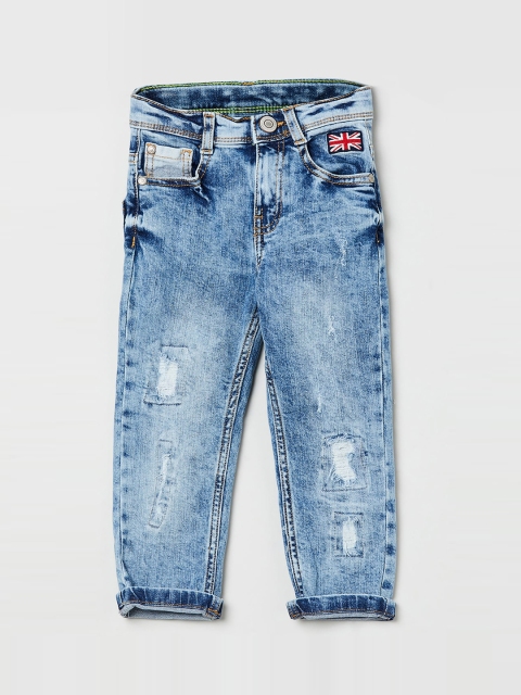 

max Boys Blue Regular Fit Mid-Rise Mildly Distressed Jeans
