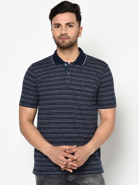 

Duke Men Blue Striped Polo Collar T-shirt