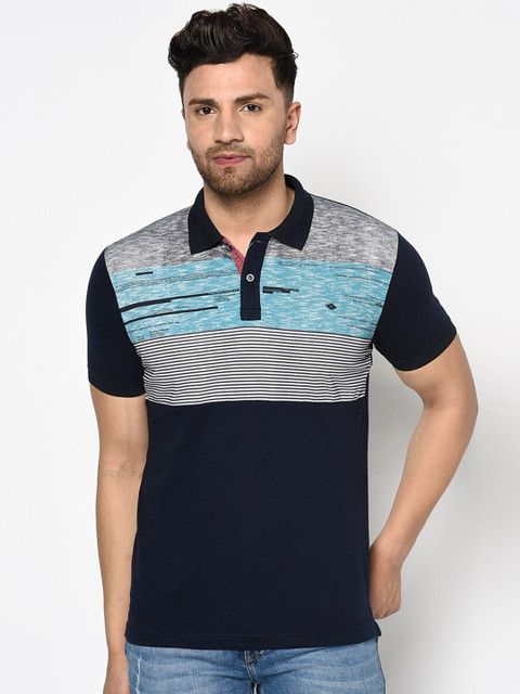 

Duke Men Blue Striped Polo Collar T-shirt