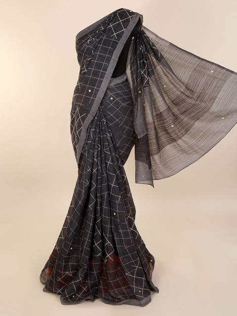 

Pothys Grey Checked Cotton Blend Saree