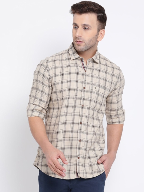 

Turtle Men Beige & Black Slim Fit Checked Casual Shirt