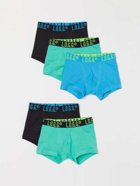 

H&M Boys Multicoloured Solid 5-Pack Boxer Shorts 0767123030, Turquoise blue