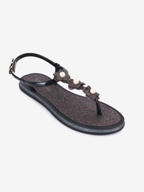 

Jelly Bunny Women Black Embellished T-Strap Flats
