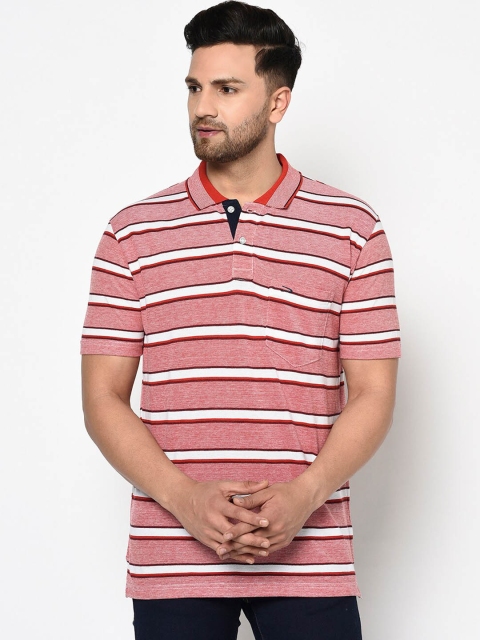 

Duke Men Red Striped Polo Collar T-shirt