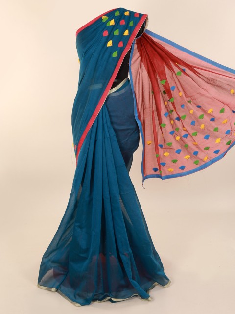 

Pothys Blue Solid Cotton Blend Saree