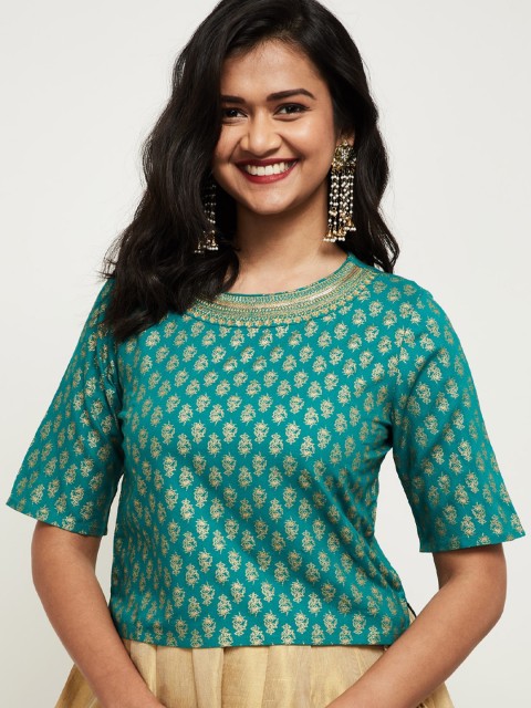 

max Women Teal Embroidered Top