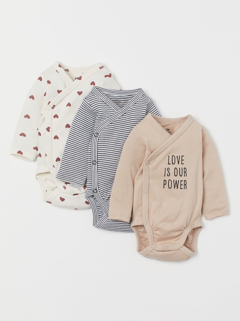

H&M Kids 3-Pack Long-Sleeved Bodysuits, White