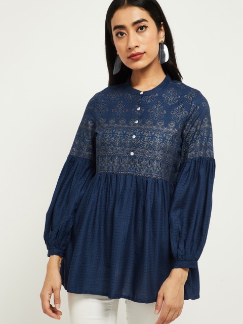 

max Women Navy Blue & Black Floral Printed Tunic