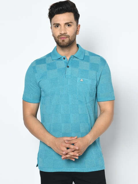 

Duke Men Blue Self Design Polo Collar T-shirt
