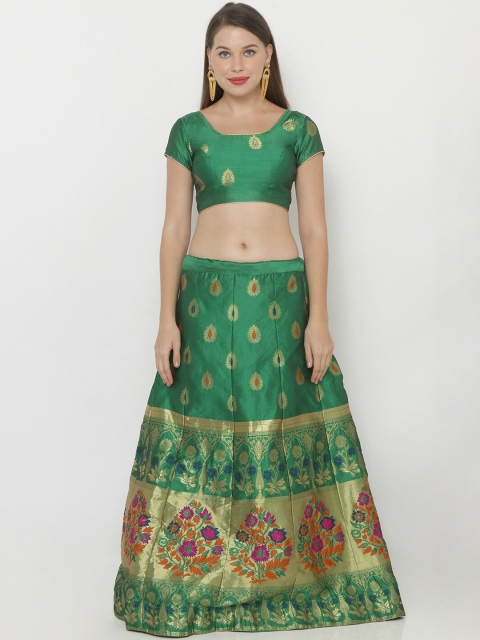 

SALWAR STUDIO Women Green & Gold-Colour Woven-Design Semi-Stitched Lehenga & Unstitched Choli