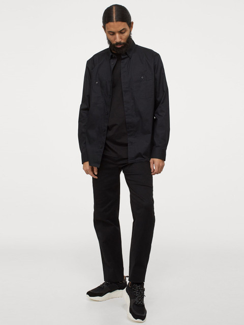 

H&M Men Black Solid Premium Cotton Shirt