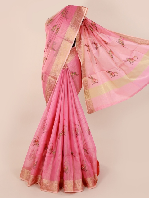

Pothys Pink Embroidered Tissue Saree
