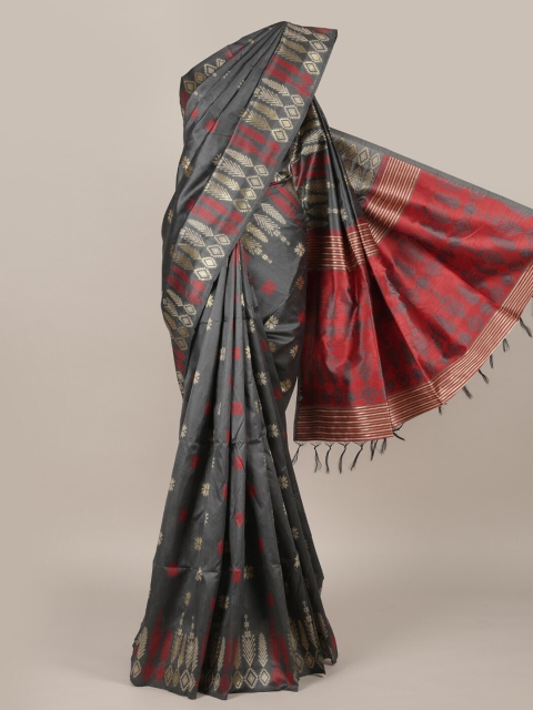 

Pothys Grey Printed Jute Silk Saree
