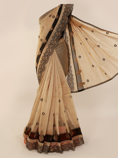 

Pothys Beige Embroidered Supernet Saree