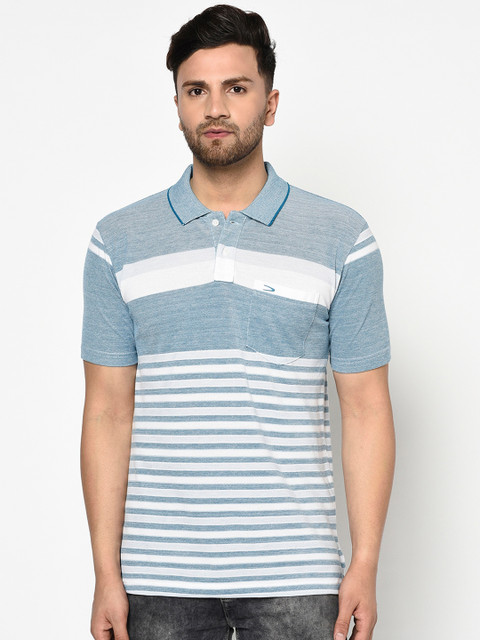 

Duke Men Blue Striped Polo Collar T-shirt