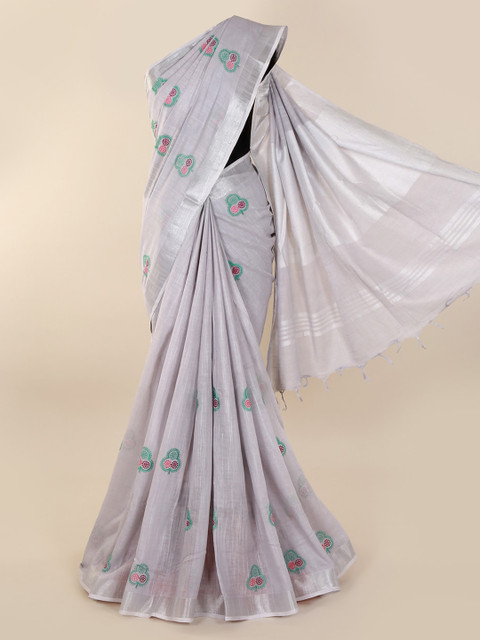 

Pothys Grey Embroidered Linen Blend Saree