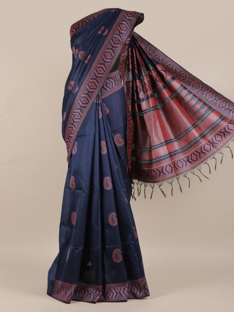 

Pothys Navy Blue & Red Jute Silk Woven Design Saree with Jhalar Pallu