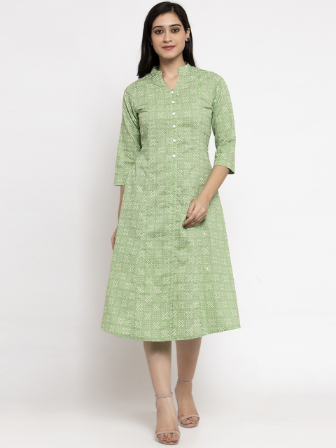

Ayaany Women Green Printed A-Line Dress