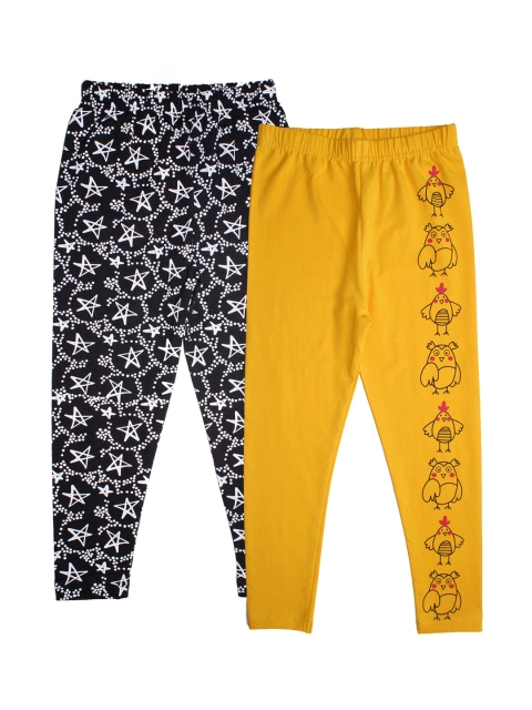 

KiddoPanti Girls Pack Of 2 Printed Ankle-Length Leggings, Black