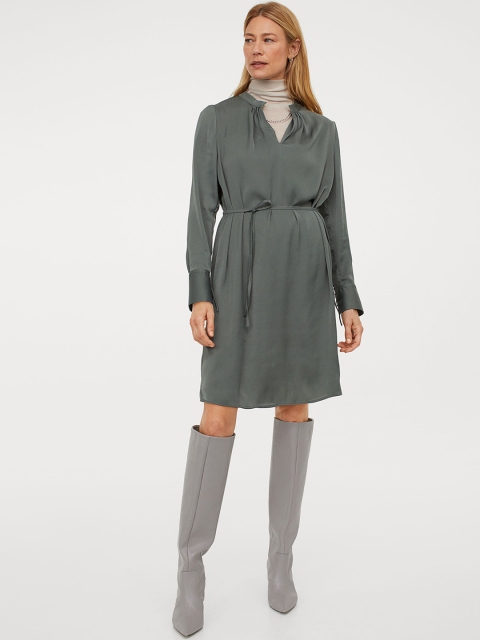 

H&M Women Green Solid Tie-Detail Dress