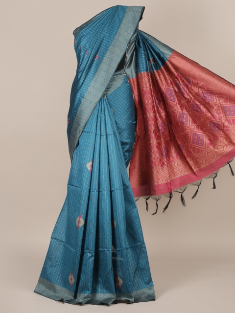 

Pothys Blue Printed Jute Silk Saree