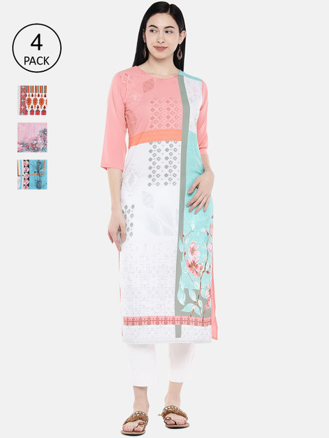 

7Threads Women Pack of 4 Multicoloured Printed Straight Kurtas, Multi
