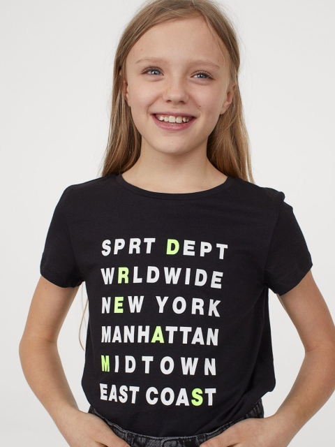 

H&M Girls Black Printed Jersey Top
