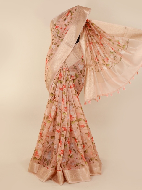 

Pothys Peach-Coloured Printed Cotton Blend Saree