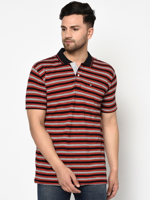 

Duke Men Black Striped Polo Collar T-shirt