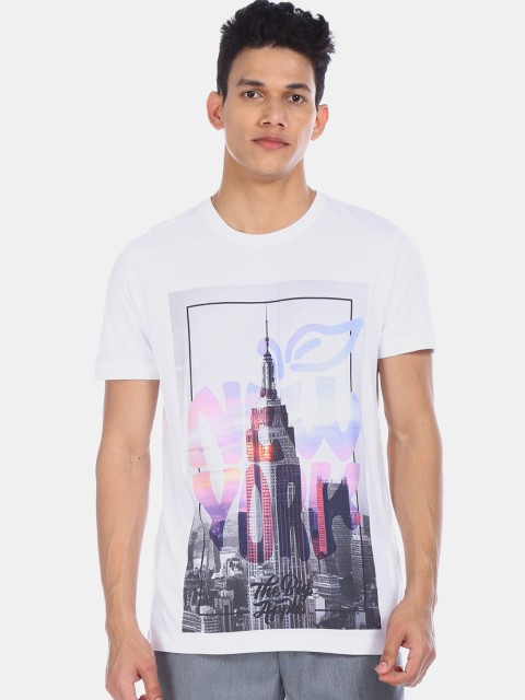 

Arrow Sport Men White Printed Round Neck Pure Cotton T-shirt