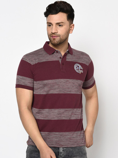 

Duke Men Burgundy Self Design Polo Collar Cotton T-shirt