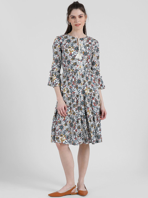 

Zink London Women White Printed Fit and Flare Dress