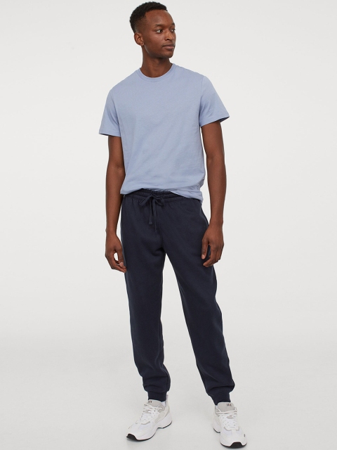 H&M Men Blue Round-Neck T-shirt Regular Fit