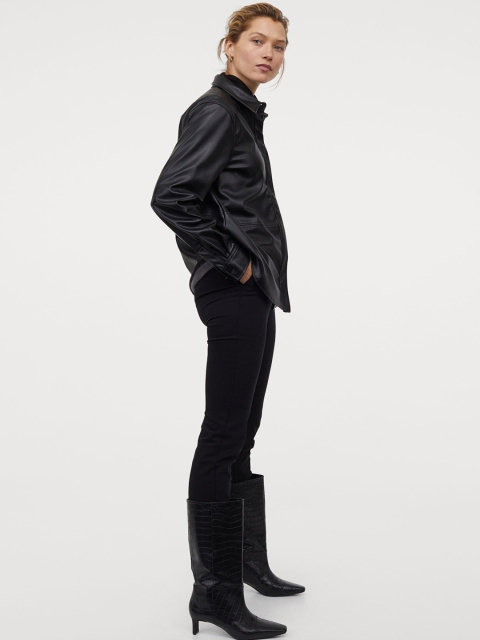 

H&M Women Black Solid Imitation Leather Shirt
