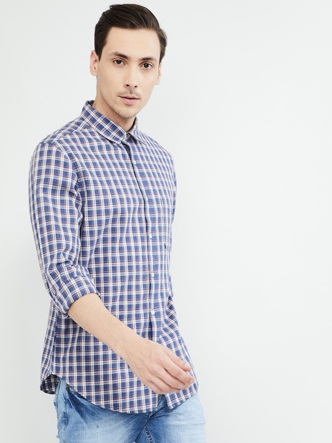 

max Men Blue Slim Fit Checked Casual Shirt