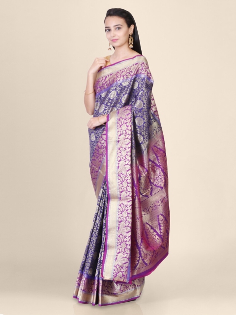 

Hastakala Purple & Gold-Toned Pure Silk Woven Design Handloom Banarasi Saree