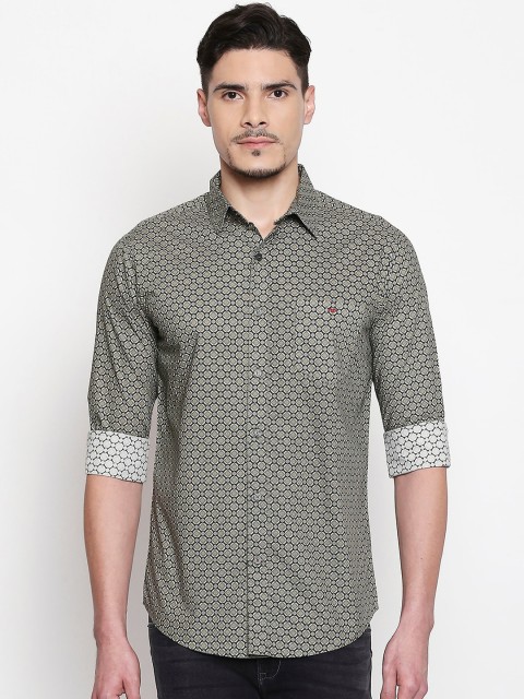 

Mufti Men Olive Green Slim Fit Printed Casual Shirt