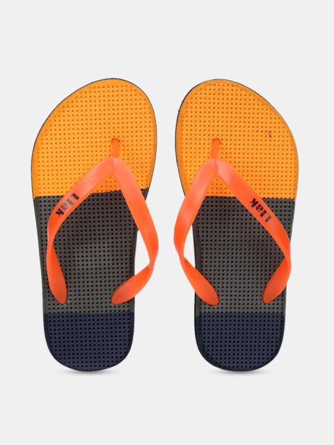 

Llak Jeans Men Orange & Grey Colourblocked Thong Flip-Flops
