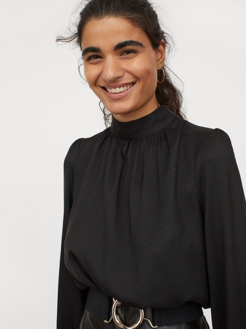 

H&M Women Black Striped Wide Blouse