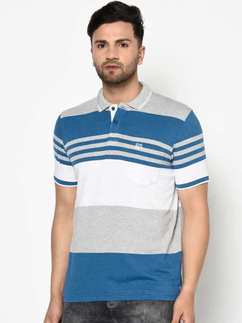 

Duke Men Grey & Blue Colourblocked Polo Collar T-shirt