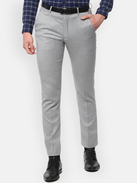 

Louis Philippe Men Grey & White Slim Fit Checked Formal Trousers