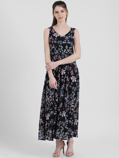 

Zink London Women Black Floral Printed Maxi Dress