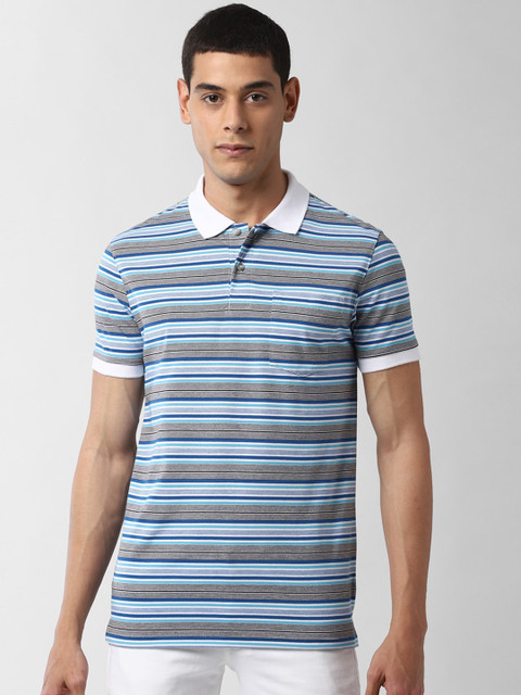 

Peter England Casuals Men Blue Striped Polo Collar T-shirt