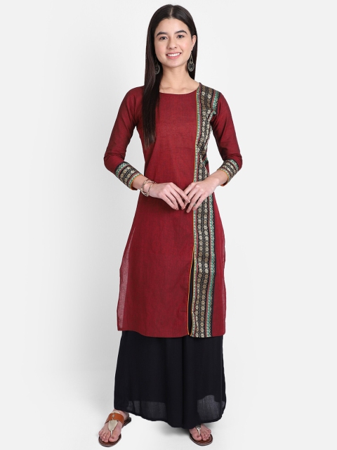 

Resha Women Maroon & Black Printed Straight Kurta