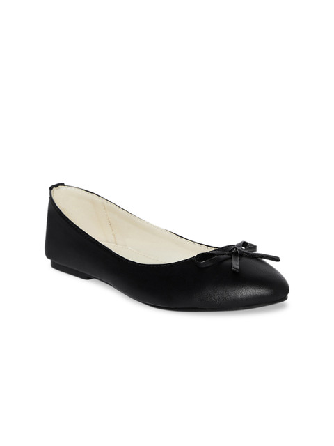 

People Women Black Solid Leather Ballerinas