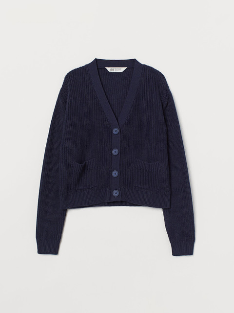 

H&M Girls Navy Blue Solid Pocket-Detail Cardigan