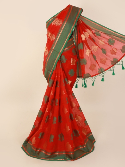 

Pothys Red & Green Cotton Blend Woven Design Saree
